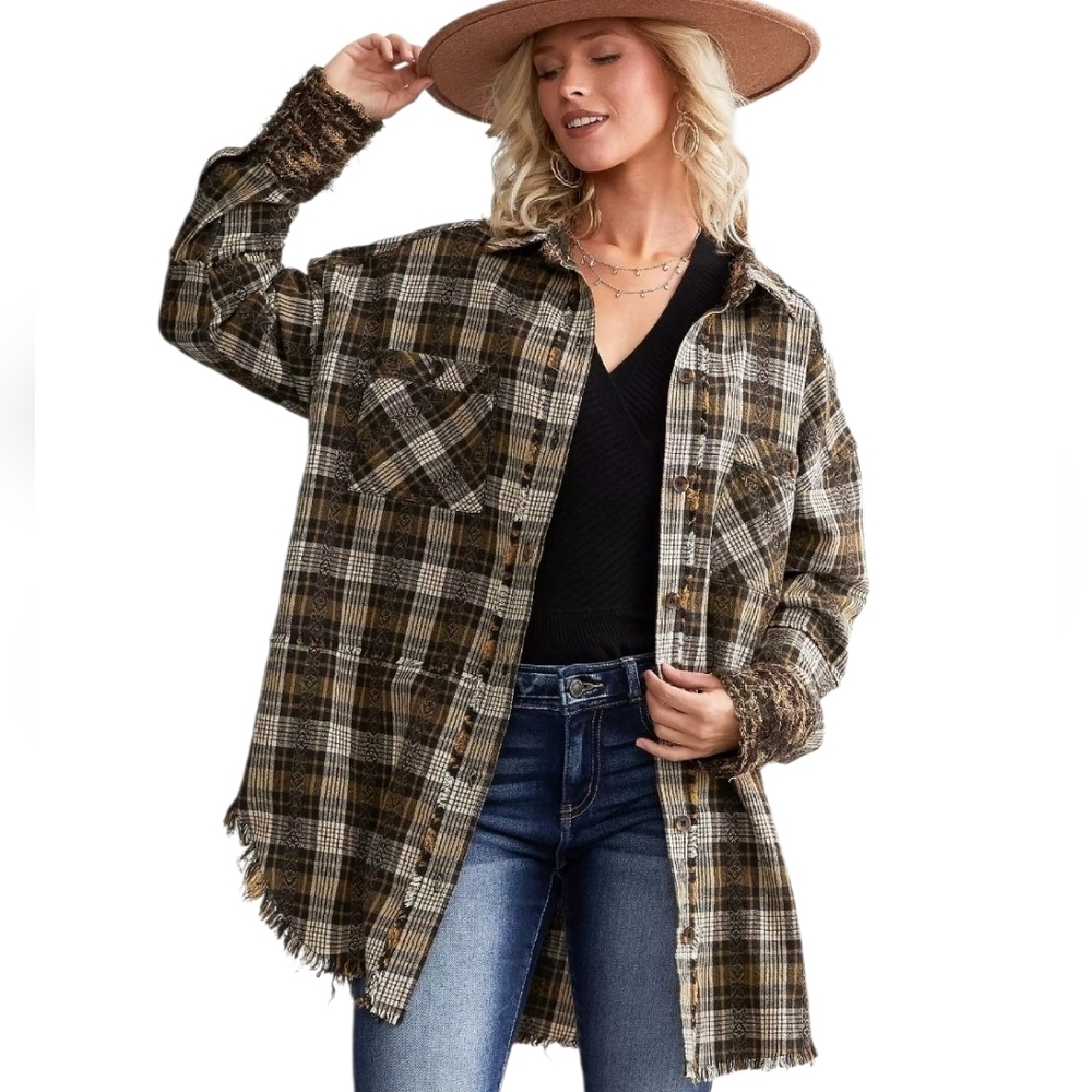 Gimmicks by BKE Brown Plaid Button-Down Shirt Oversized Size S